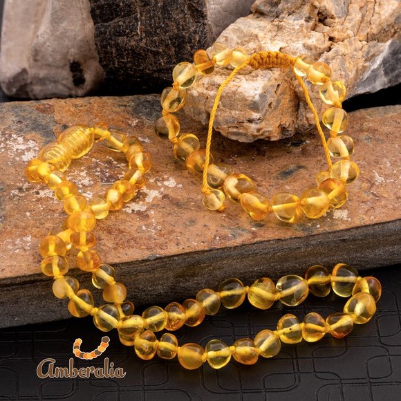 Baby teething Baltic Amber Necklace an bracelet Set 13" and adjustable bracelet - Picture 5 of 16